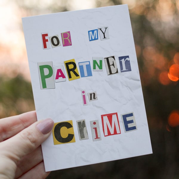 Partner In Crime - Funny Valentines Day Card, Anniversary Romantic True Crime Gi