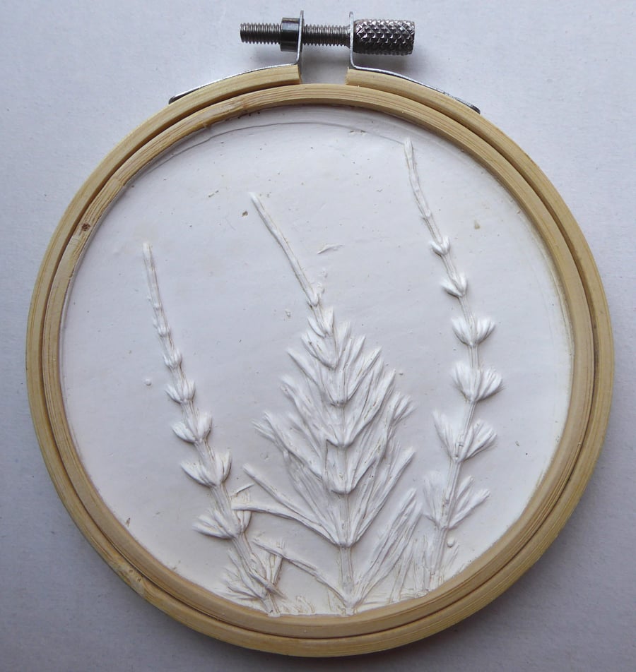 Plaster cast wall art - horsetail bas relief plaque