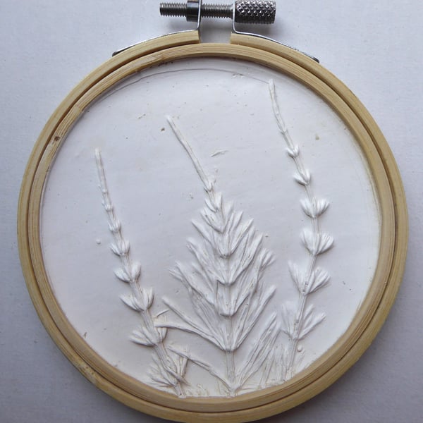 Plaster cast wall art - horsetail bas relief plaque