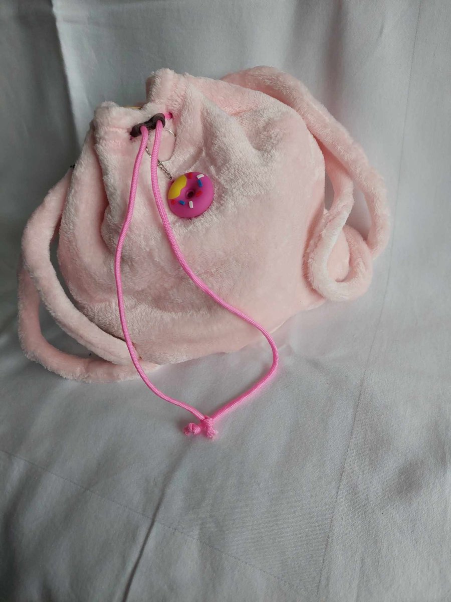 Unique upcycled fluffy pink drawstring child's backpack