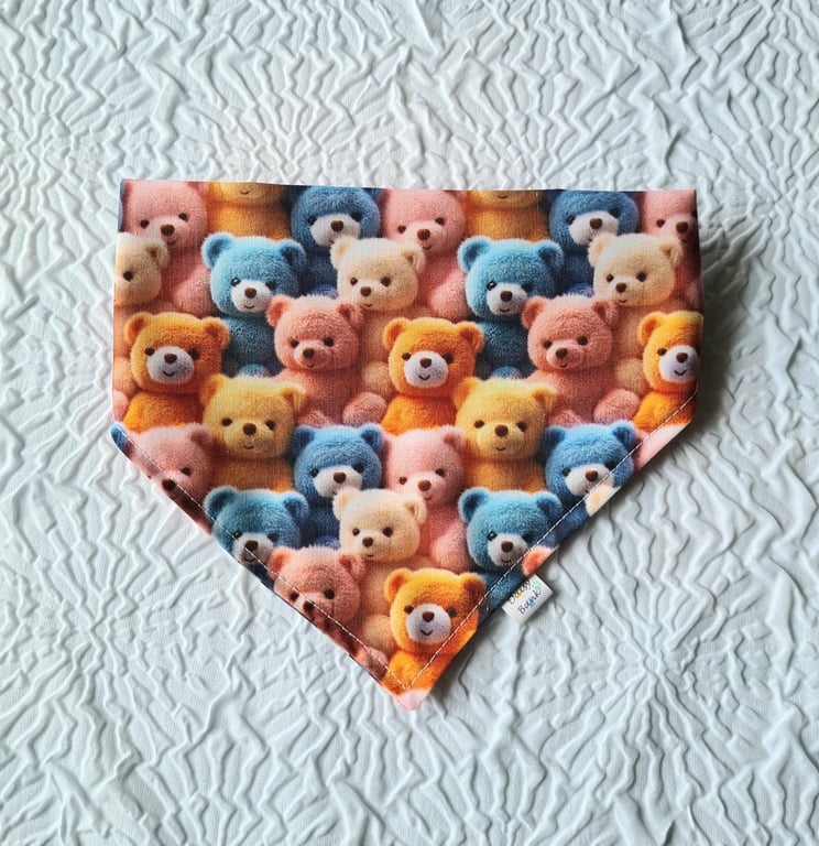 Teddy Bear Dog Cat Bandana No Tie, Over the Head Pet Accessory