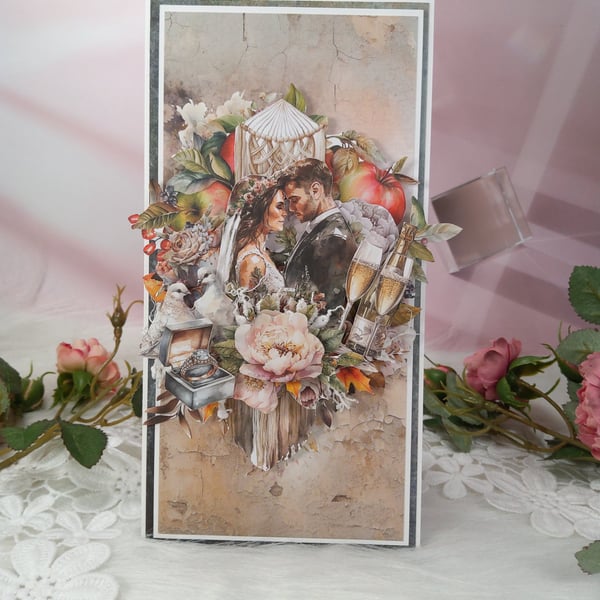 Handmade Wedding Card Vintage Style Romantic Couple (210)
