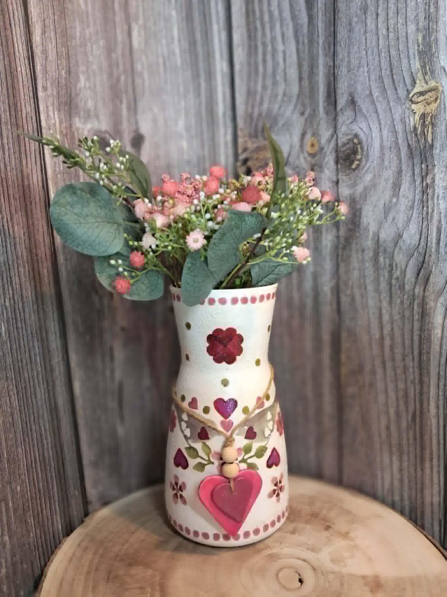 Image of Emma Bridgewater Inspired, Love Birds Decoupage Vase, Cottage Core Decor, Hand-P