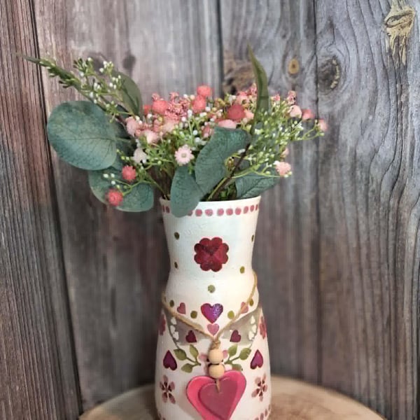 Emma Bridgewater Inspired, Love Birds Decoupage Vase, Cottage Core Decor, Hand-P