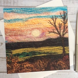 Embroidered landscape printed art card, greetings card or any occasion card. 