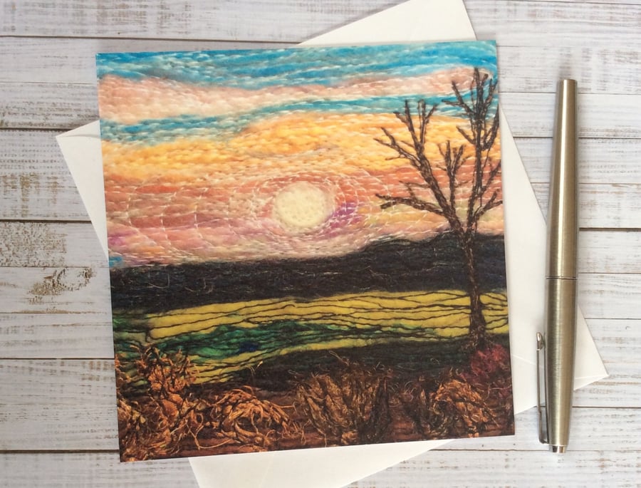 Embroidered landscape printed art card, greetings card or any occasion card. 