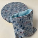 Reusable bowl cover and small food bag in blue leaf design.