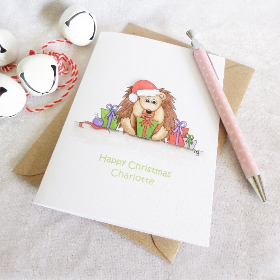 Christmas Hedgehog Card - Personalised 