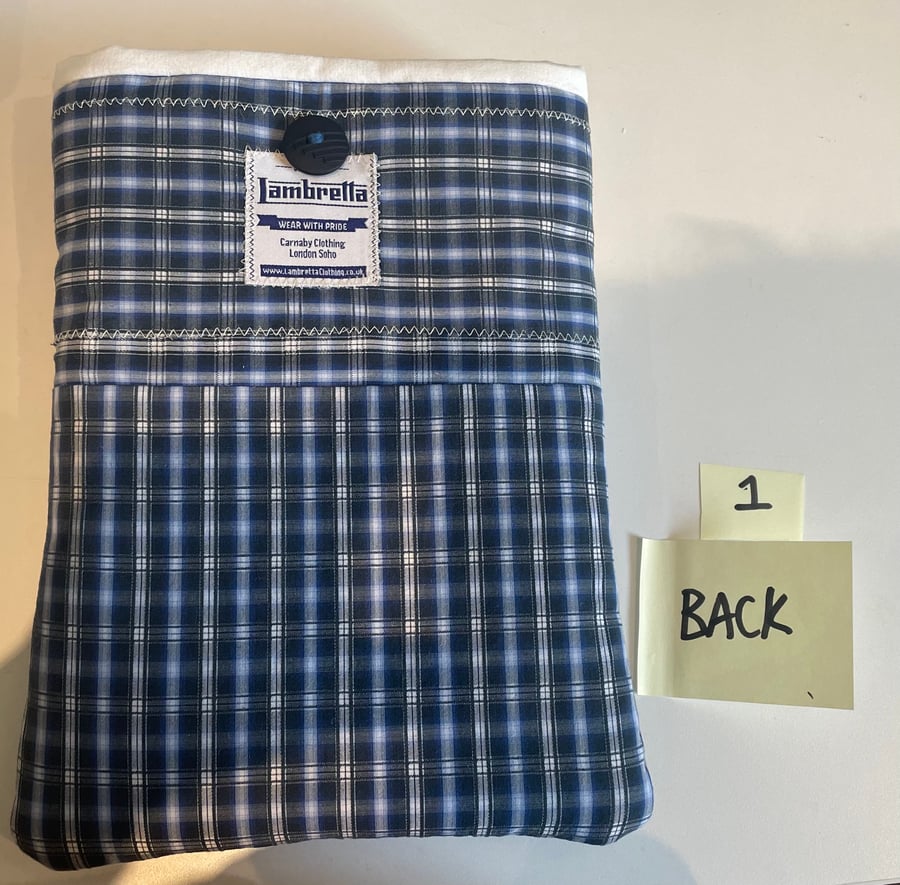 Book Sleeve - LARGE 8 x 10 inches (approx) - Blue Check 'Lambretta' shirt 1