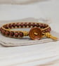 Goldstone and metallic gold leather bracelet with wooden button fastener  - Image 5