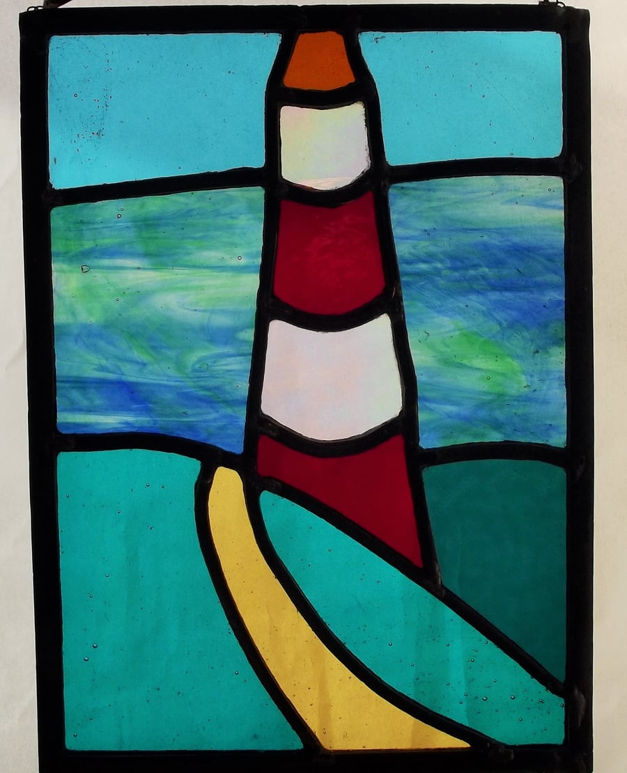 Stained Glass Panel Light house and sea Folksy