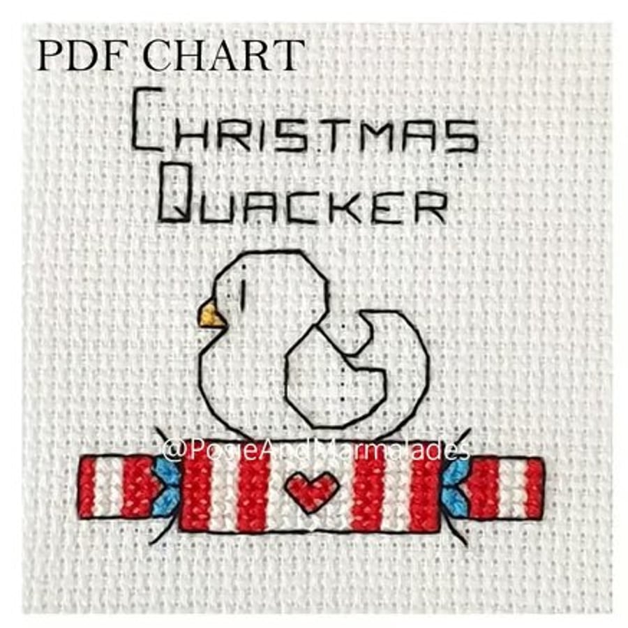 Image of Christmas Quacker Duck theme Cross Stitch Digital Download PDF Chart