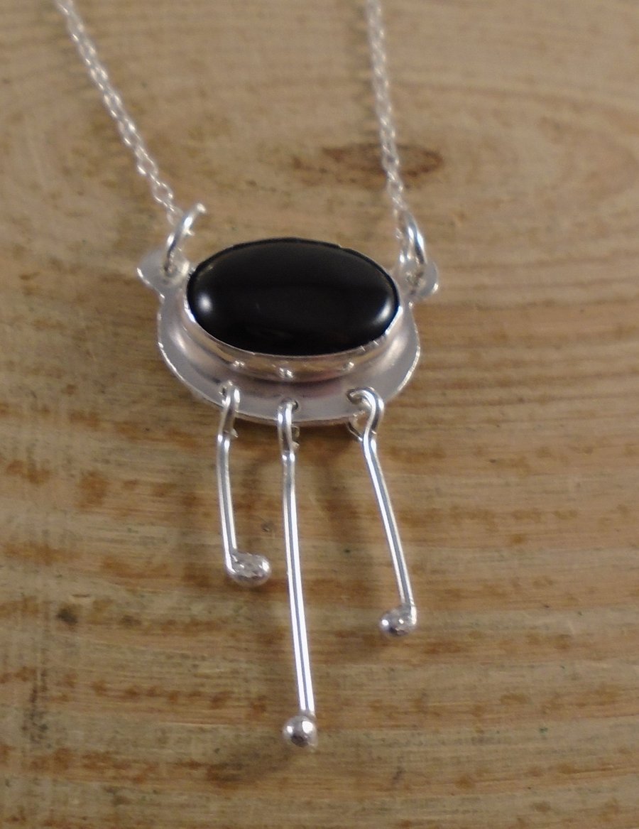Sterling Silver Onyx Dangle Necklace
