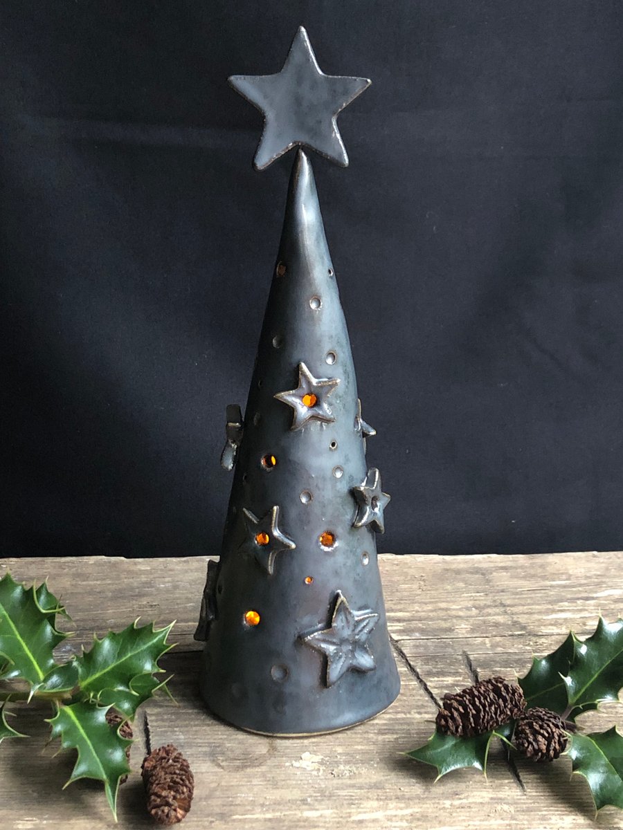 Matt metallic glazed ceramic Christmas tree decoration