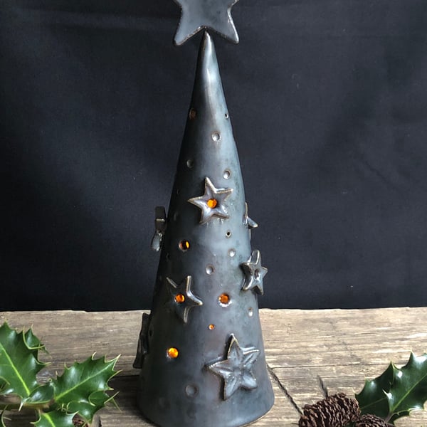 Matt metallic glazed ceramic tree decoration