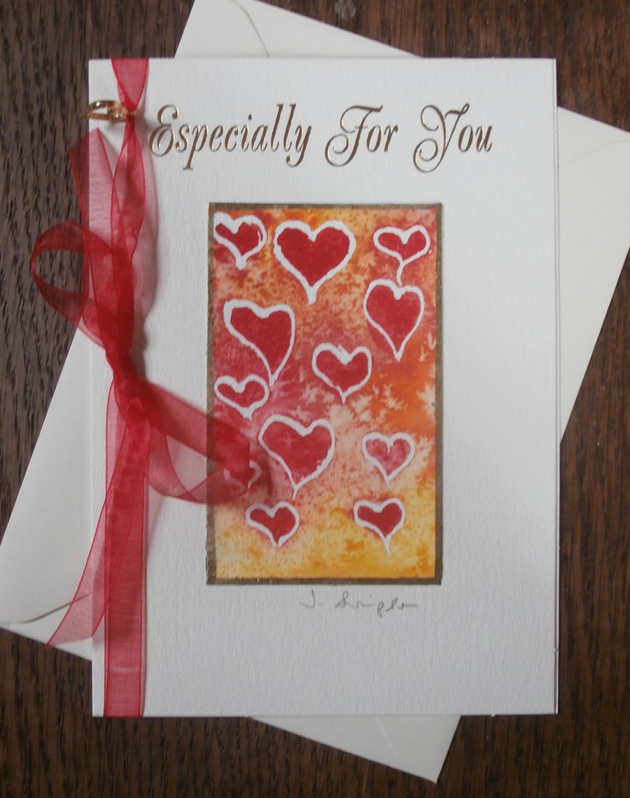 Hand painted Valentine's Day watercolour card. Hearts card, Loved one.