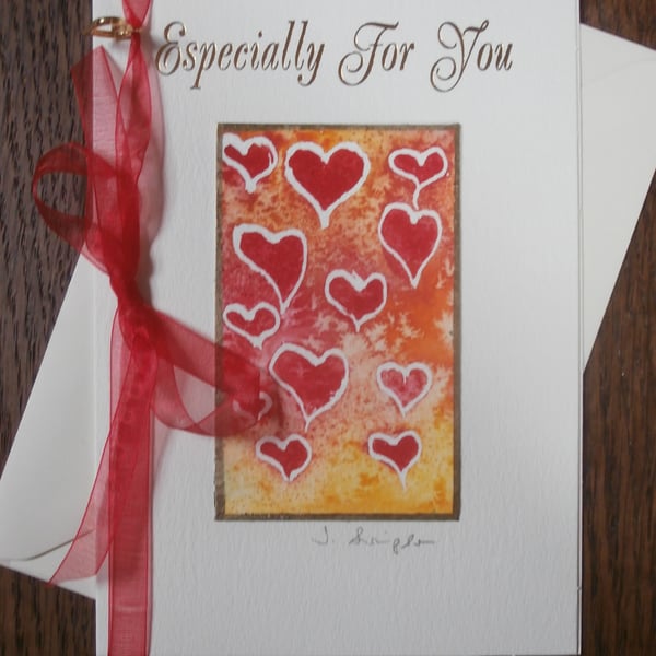 Hand painted Valentine's Day watercolour card. Hearts card, Loved one.