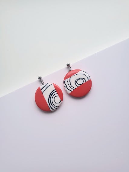 Handmade Polymer Clay Dangle Earrings - Abstract Orb Swirls