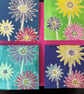 Daisy themed original lino printed handmade cards x 4 designs