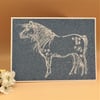 Greetings card, Welsh Pony or horse, slate blue colour, Blank. 