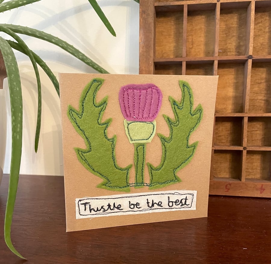 Textile Card - "Thistle Be The Best" Free Embroidery Card