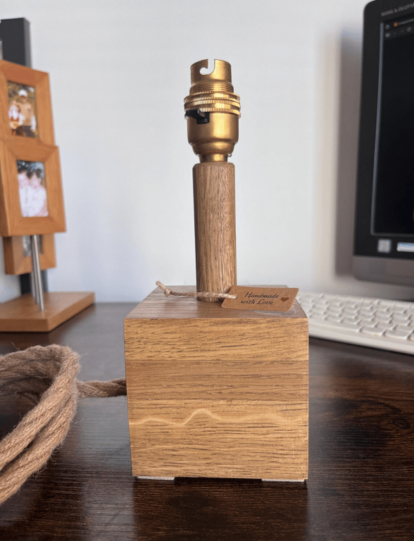 Rustic Oak Bedside Table Lamp – Handmade Natural Wooden Light