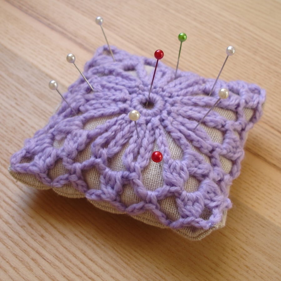Crochet Pin Cushion in Lilac