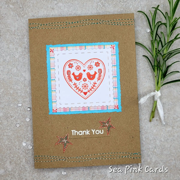 Thank You Card - cards, handmade, rustic, heart, natural 