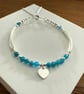 Blue Neon Apatite Gemstone Bracelet with Sterling Silver Heart Charm  - Image 1