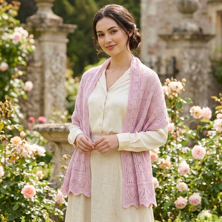 Hand Knitted Pink Lace Shawl Alpaca Wool Lightweight Summer Scarf