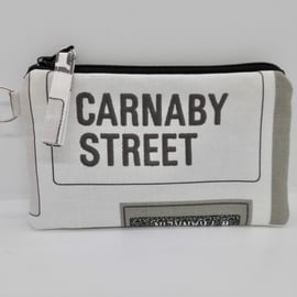 Make up bag vanity purse in retro signs print Carnaby Street black and white