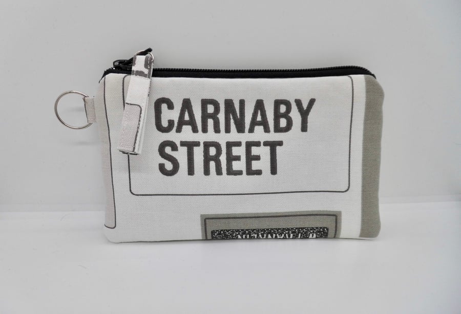  SOLD  up bag vanity purse in retro signs print Carnaby Street black and white