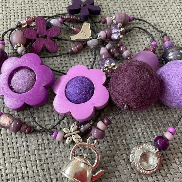 “Allium, Lilac and Blackcurrant” lariat necklace