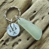 Natural sea glass, stamped keyring