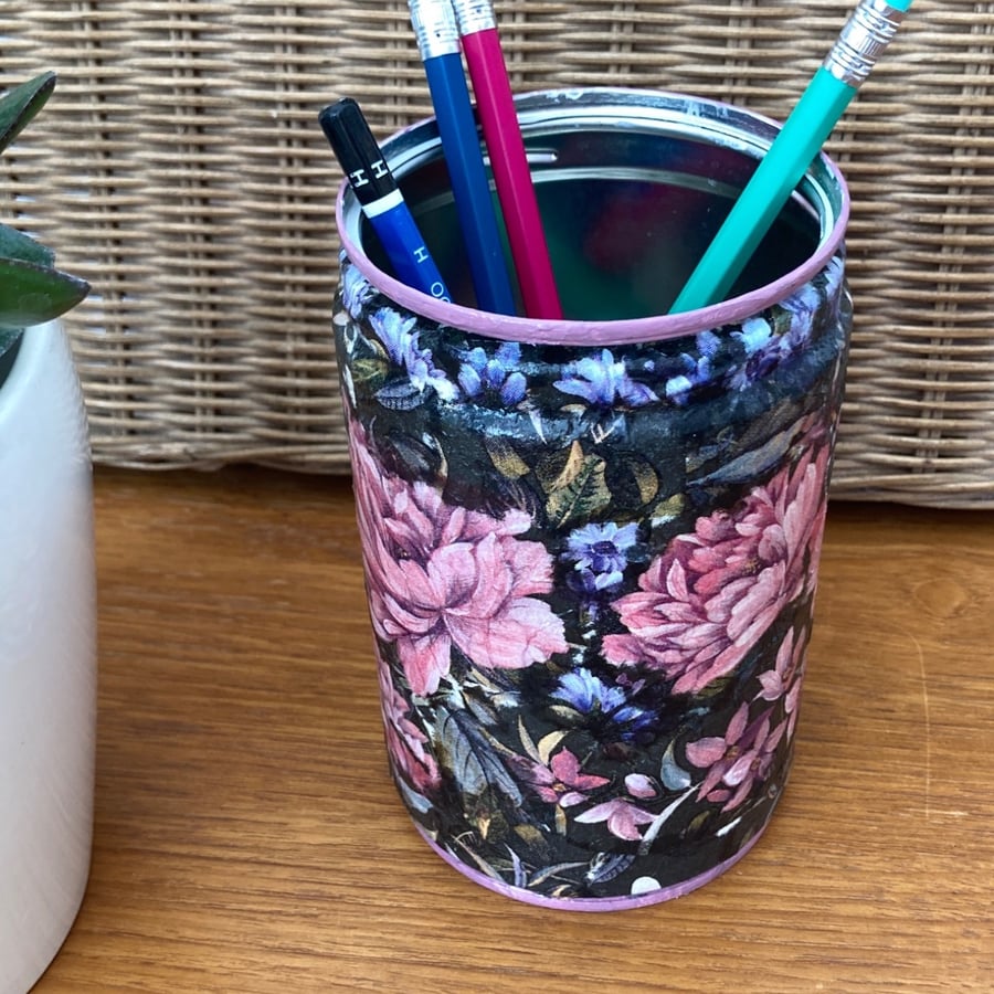 Coffee Beans Tin Can Upcycled Decoupaged Storage Pot
