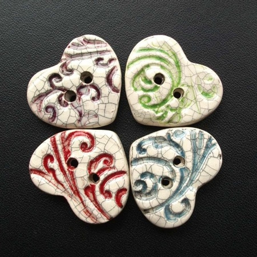 set of 4 small heart buttons