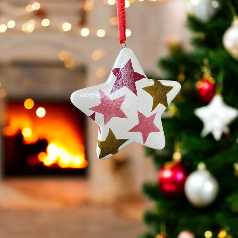 Hanging Christmas Star bauble, Emma Bridgewater inspired ceramic star