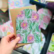 Pink Floral Hellebore Happy Birthday Card, Eco Friendly Bday Cards