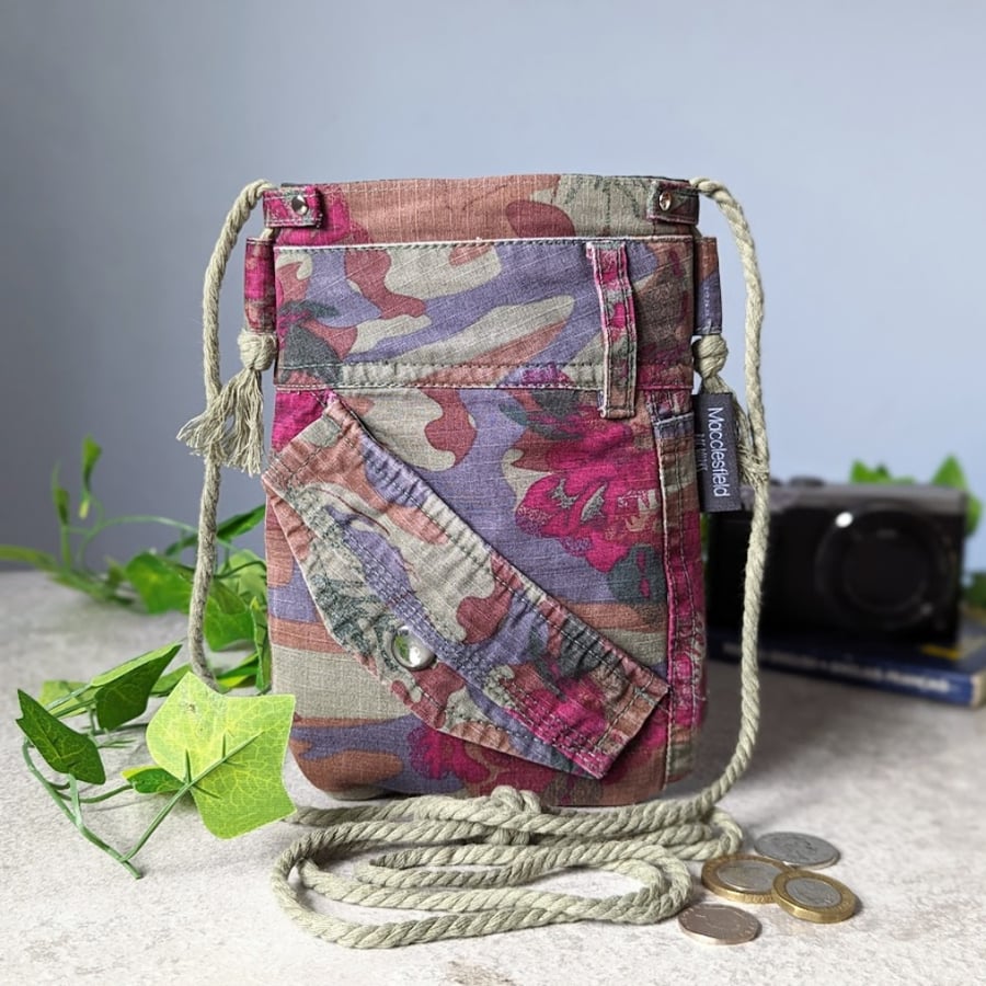 Phone Bag - Recycled Camo Canvas Mini Cross Bod... - Folksy