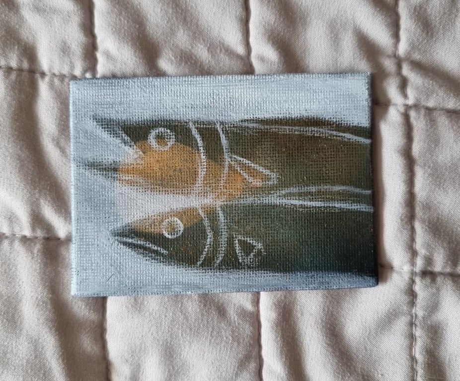 Twice Fish Original Oil Paint ACEO 2.5"x3.5" canvas panel by David Nicol Art