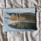 Twice Fish Original Oil Paint ACEO 2.5"x3.5" canvas panel by David Nicol Art