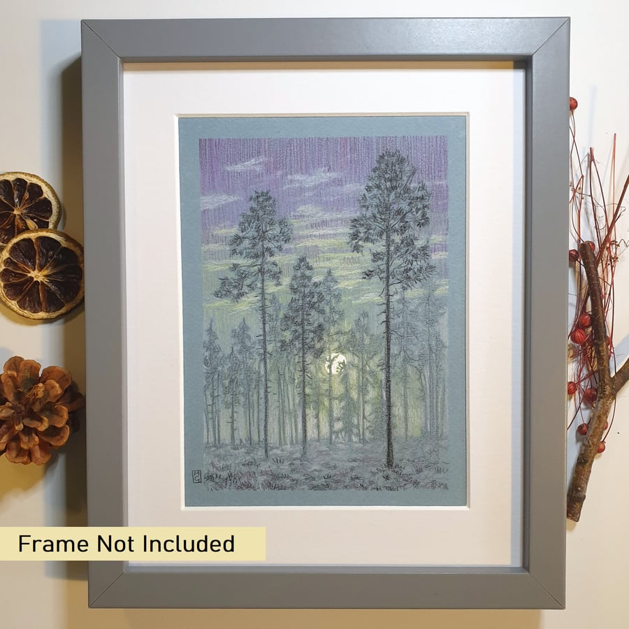 Evening landscape with trees, original artwork, landscape wall art