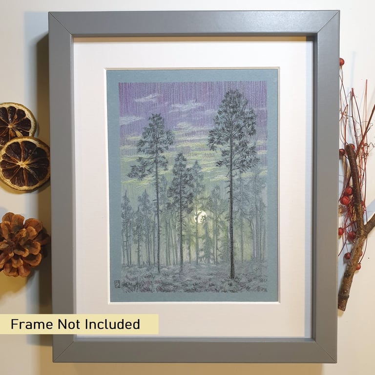 Evening landscape with trees, original artwork, landscape wall art