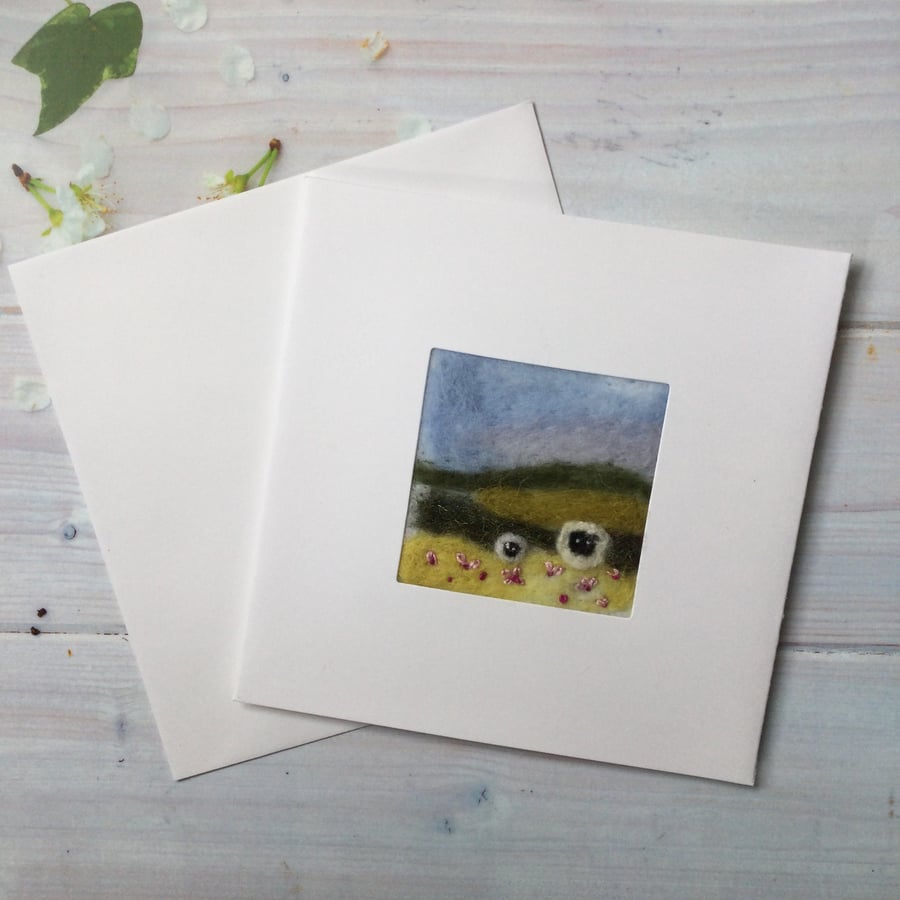 Needle Felted Sheep Greetings Card