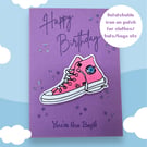 Birthday card.purple, Teen, stars, you’re the best, Converse detachable patch, 