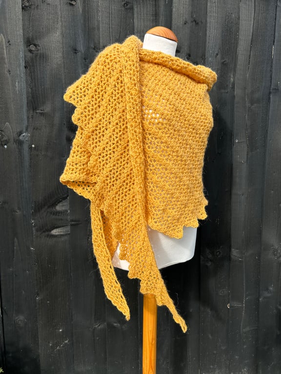 Egg yolk yellow merino wool asymmetrical oversized scarf wrap shawl 