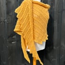 Egg yolk yellow merino wool asymmetrical oversized scarf wrap shawl 