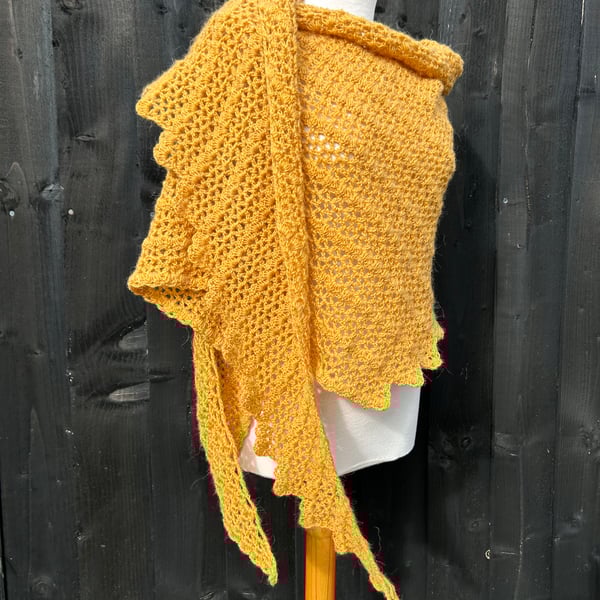 Egg yolk yellow merino wool asymmetrical oversized scarf wrap shawl 