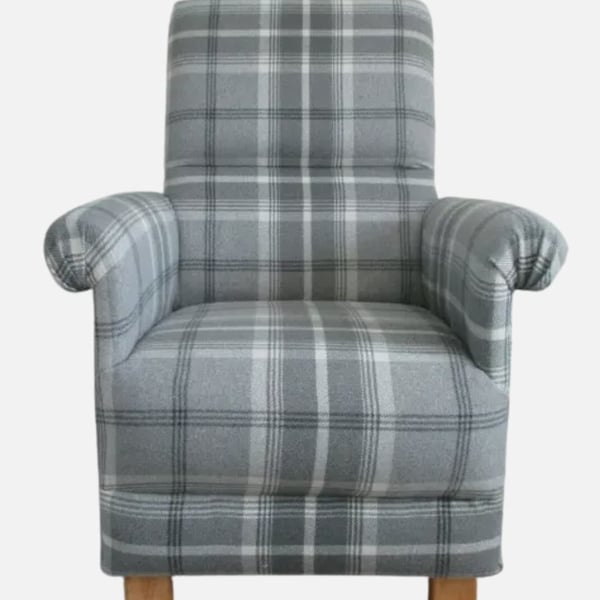 Grey Tartan Armchair Adult Chair Balmoral Check Checked Accent Statement 