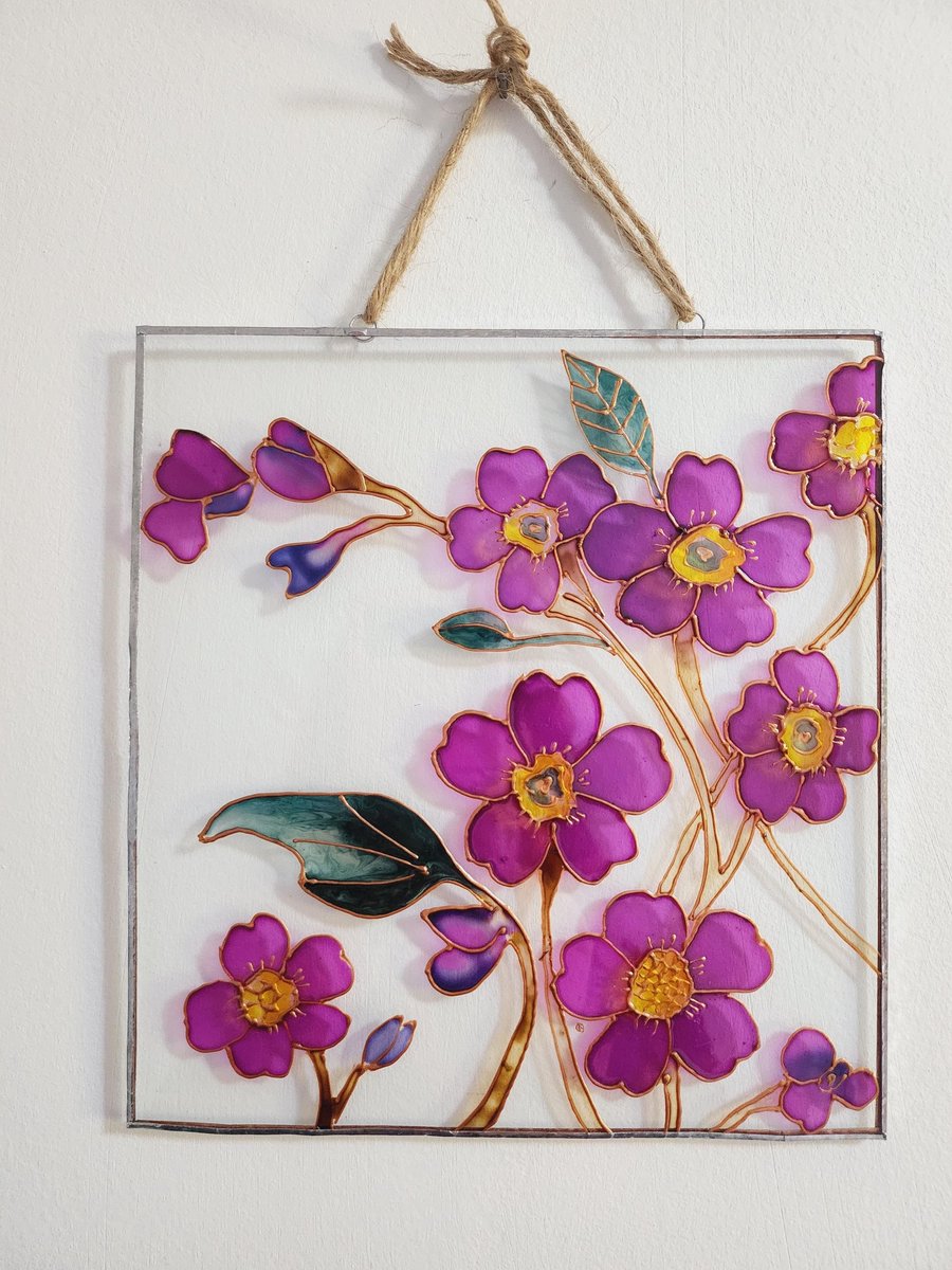 Hand Painted Glass Floral Wall Hanging Anemon Flowers